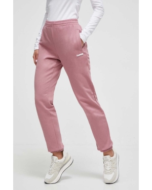 Hummel spodnie dresowe bawełniane hmlLGC SHAI REGULAR PANTS kolor różowy gładkie 221758