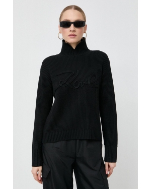 Karl Lagerfeld sweter wełniany damski kolor czarny z golfem