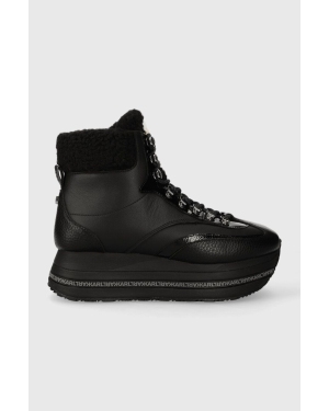 Karl Lagerfeld buty skórzane VELOCITA MAX KC damskie kolor czarny na platformie lekko ocieplone KL64963