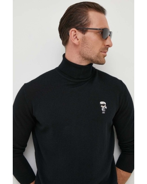 Karl Lagerfeld sweter wełniany męski kolor czarny lekki z golferm