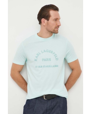 Karl Lagerfeld t-shirt bawełniany męski kolor turkusowy z aplikacją