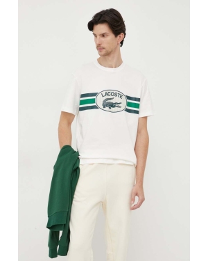 Lacoste t-shirt bawełniany kolor beżowy z nadrukiem