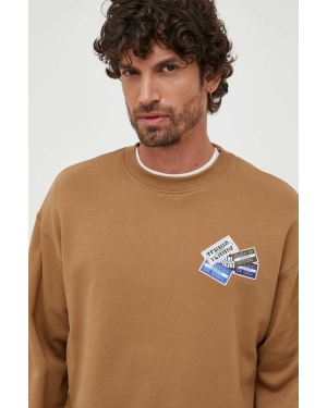 Lacoste bluza bawełniana męska kolor beżowy z aplikacją