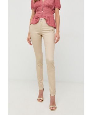 Morgan spodnie damskie kolor beżowy dopasowane high waist