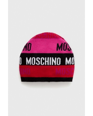 Moschino czapka wełniana kolor różowy wełniana