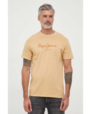 Pepe Jeans t-shirt bawełniany Jayden kolor beżowy z nadrukiem
