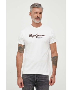 Pepe Jeans t-shirt bawełniany Wido kolor beżowy z nadrukiem