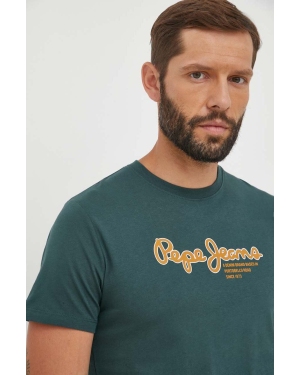 Pepe Jeans t-shirt bawełniany kolor zielony z nadrukiem