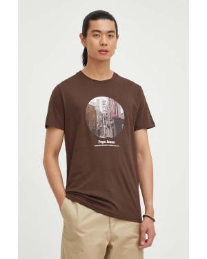 Pepe Jeans t-shirt bawełniany kolor brązowy z nadrukiem