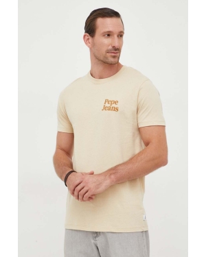 Pepe Jeans t-shirt bawełniany kolor beżowy z aplikacją