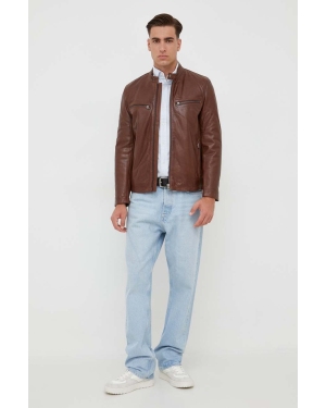 Pepe Jeans kurtka skórzana męska kolor brązowy przejściowa