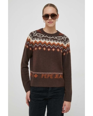 Pepe Jeans sweter z domieszką wełny Elda damski kolor brązowy lekki