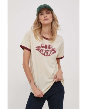 Pepe Jeans t-shirt bawełniany damski kolor beżowy