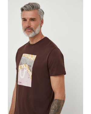 Pepe Jeans t-shirt bawełniany męski kolor brązowy z nadrukiem