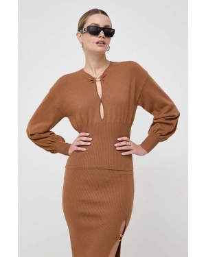 Pinko sweter wełniany damski kolor brązowy lekki