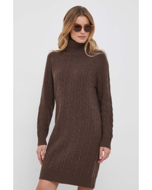 Polo Ralph Lauren sweter wełniany kolor brązowy mini prosta