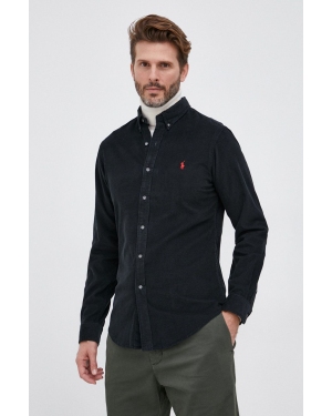Polo Ralph Lauren Koszula sztruksowa 710818761009 męska kolor czarny regular z kołnierzykiem button-down