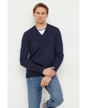 Polo Ralph Lauren sweter wełniany męski kolor granatowy lekki
