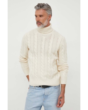 Polo Ralph Lauren sweter wełniany męski kolor beżowy ciepły z golferm