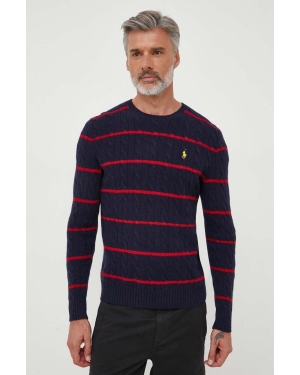 Polo Ralph Lauren sweter wełniany męski kolor granatowy lekki z golferm
