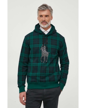 Polo Ralph Lauren bluza męska kolor zielony z kapturem wzorzysta