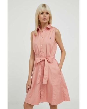 Polo Ralph Lauren sukienka bawełniana kolor różowy midi prosta