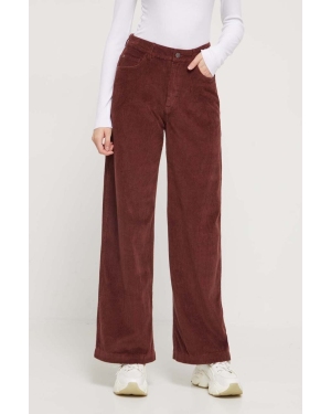 Roxy spodnie sztruksowe kolor brązowy szerokie high waist