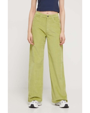 Roxy spodnie sztruksowe kolor zielony szerokie high waist