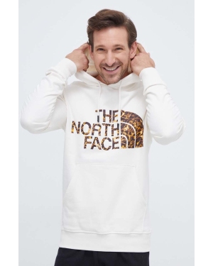 The North Face bluza bawełniana męska kolor beżowy z kapturem z nadrukiem