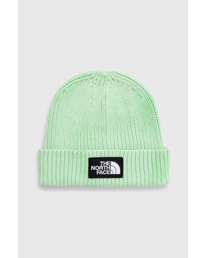 The North Face czapka bawełniana kolor zielony z grubej dzianiny bawełniana