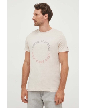 Tommy Hilfiger t-shirt bawełniany kolor beżowy z nadrukiem