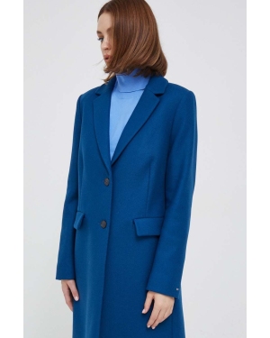 Tommy Hilfiger płaszcz wełniany kolor niebieski przejściowy