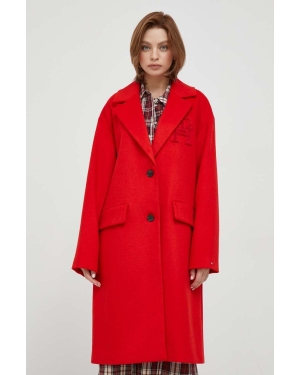 Tommy Hilfiger płaszcz wełniany kolor czerwony przejściowy oversize
