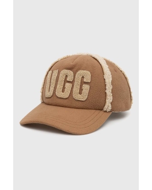 UGG czapka z daszkiem kolor brązowy z aplikacją