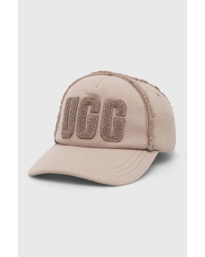 UGG czapka z daszkiem kolor beżowy z aplikacją