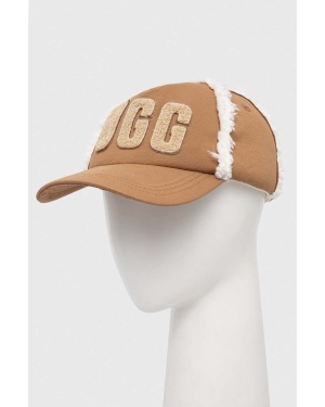 UGG czapka z daszkiem kolor brązowy z aplikacją