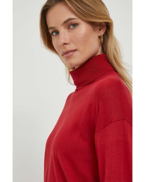 United Colors of Benetton sweter damski kolor czerwony lekki z golfem