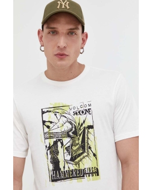 Volcom t-shirt bawełniany kolor beżowy z nadrukiem