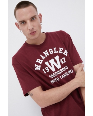 Wrangler T-shirt bawełniany kolor bordowy z nadrukiem