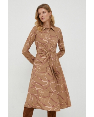 Lauren Ralph Lauren sukienka kolor brązowy midi rozkloszowana