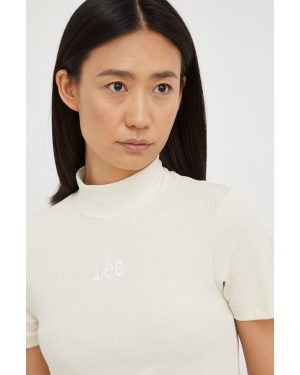 Lee t-shirt damski kolor beżowy z półgolfem