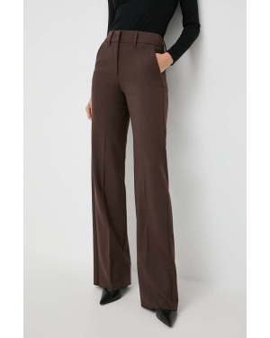 Marella spodnie z domieszką wełny kolor brązowy proste high waist