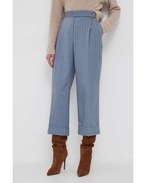 Sisley spodnie damskie kolor niebieski szerokie high waist