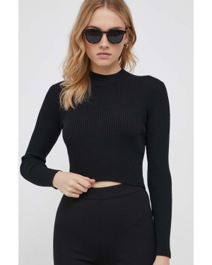 Sisley sweter damski kolor czarny lekki z półgolfem