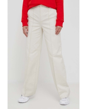 Sisley spodnie damskie kolor beżowy szerokie high waist
