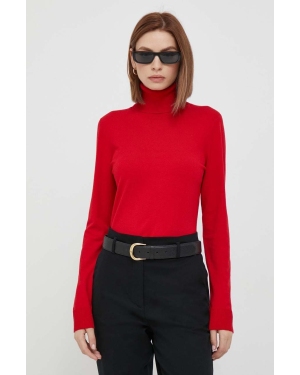 Sisley sweter damski kolor czerwony lekki z golfem