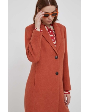 Sisley płaszcz wełniany kolor pomarańczowy przejściowy