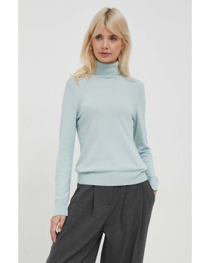 Sisley sweter z domieszką wełny damski kolor turkusowy lekki z golfem