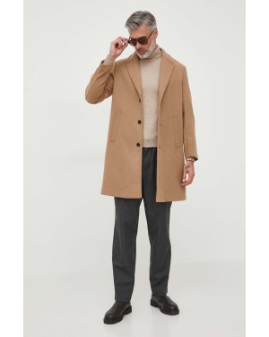 Sisley płaszcz z domieszką wełny kolor beżowy przejściowy