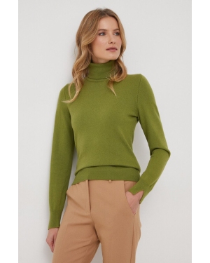 Sisley sweter damski kolor zielony lekki z golfem